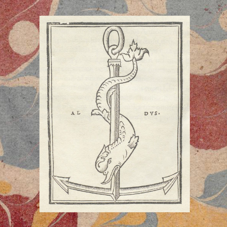 Druckermarke von Aldus Manutius in einem Buch der Sammlung Brandes