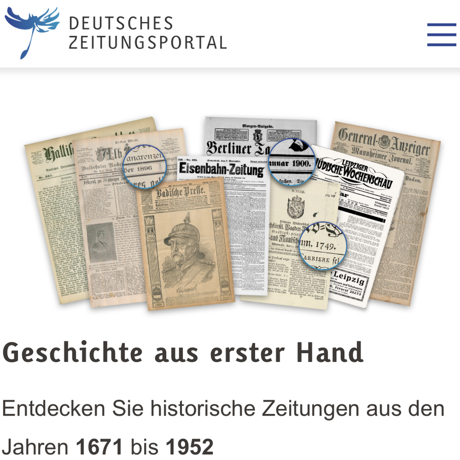 Ausschnitt von der Internetseite des Deutschen Zeitungsportals.