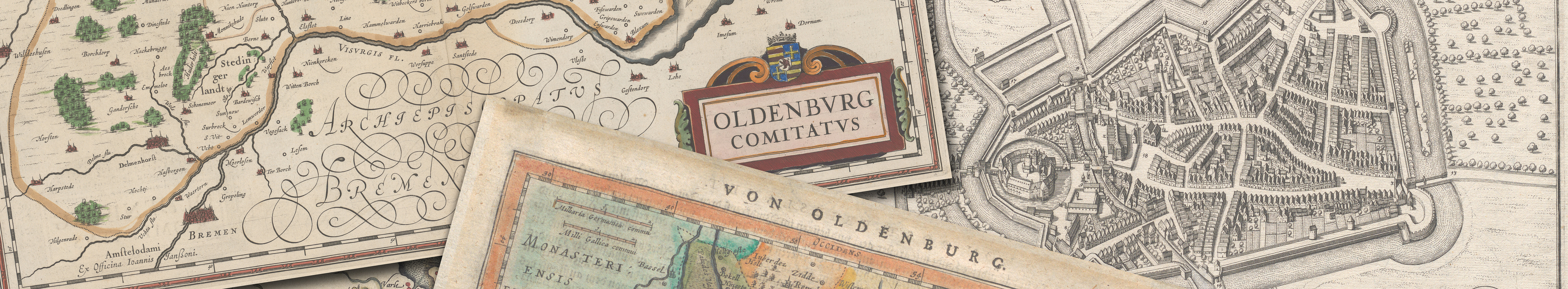 Auswahl von historischen Karten Oldenburgs und Umgebung.