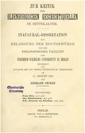 Titelblatt von 'Zur Kritik der oldenburgischen Geschichtsquellen im Mittelalter' (Karl Hermann Oncken 1891)