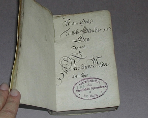 Titelseite von "Opitz, Martin: Martin Opitz´s Teutsche Gedichte und Oden betittult: Der poetischen Wälder Th. 1.2.