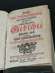 Foto vom Titelblatt von "Herrn von Hoffmannswaldau und andrer Deutschen auserlesener und bißher ungedruckter Gedichte"