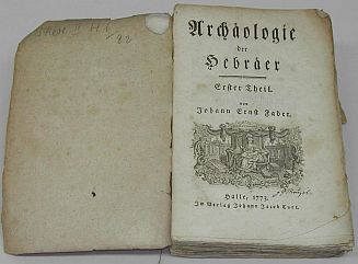 Foto vom Titelblatt von "Archäologie der Hebräer / von Johann Ernst Faber ; Theil 1"