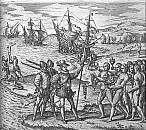 Alte Illustration: Kolumbus erobert Amerika