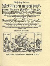Kupferstich aus: 'Warhafftigen Relation der dreyen newen unerhörten seltzamen Schiffart ... Anno 1594, 1595 und 1596 verricht' in der Edition Stiedenrod