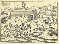 Kupferstich aus: 'Warhafftigen Relation der dreyen newen unerhörten seltzamen Schiffart ... Anno 1594, 1595 und 1596 verricht' in der Edition Stiedenrod