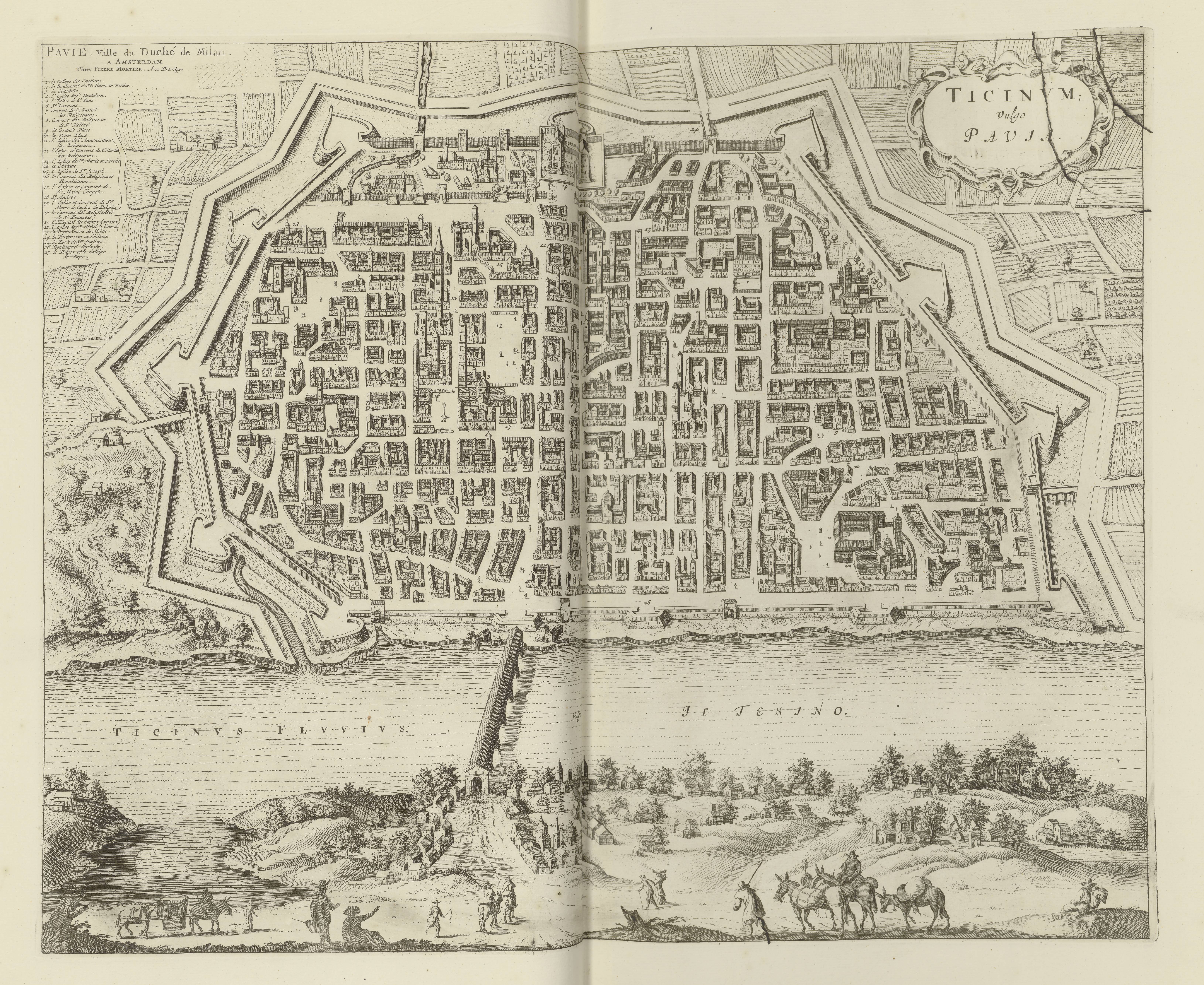Stadtplan Pavia aus 'Stedeboek', 1724